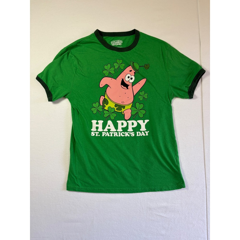 Nickelodeon Patrick Star Happy St‎ Patricks Day Green Ringer T-Shirt Womens Med